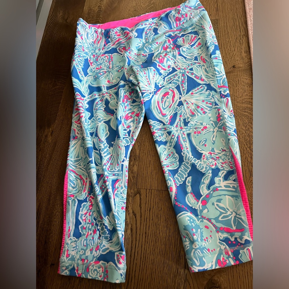 Lilly Pulitzer Bay Blue Into The Blue Cropped Luxletic Legging XL EUC